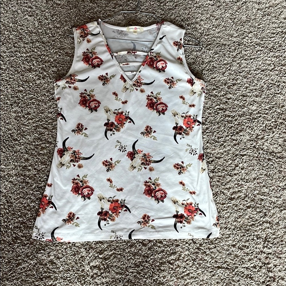 Wishful Park Red and White Fitted Cut Out Tank Top